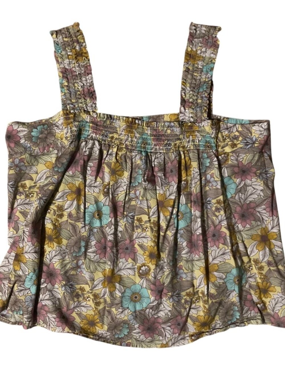 Women's A.N.A. Smocked Wide Strap Retro Floral Tank Top Size Large Tall
